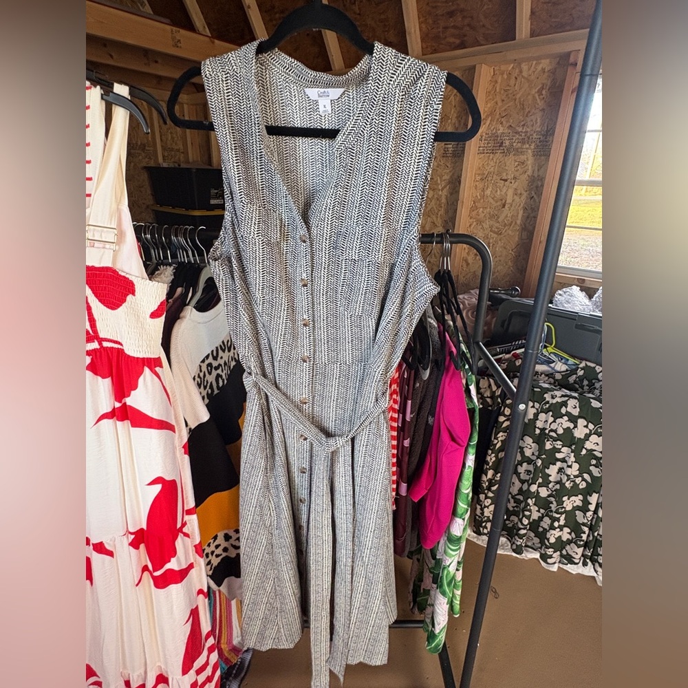 croft & barrow Gray Striped Sleeveless Midi Dress